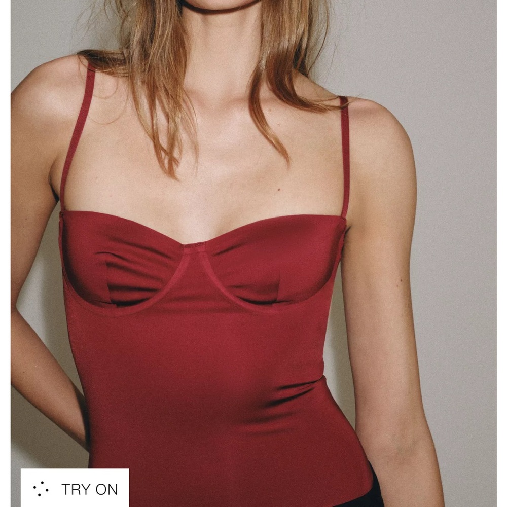 Zara Burgundy Satin Bustier Bodysuit